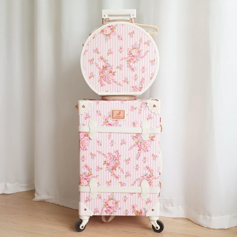 Sada vintage kufrov z 3 kvalitných 20 '' kabíny s kolesami cestovná batožina 13 '' mini make-up guľatá kabelka pu trolejbusu darček