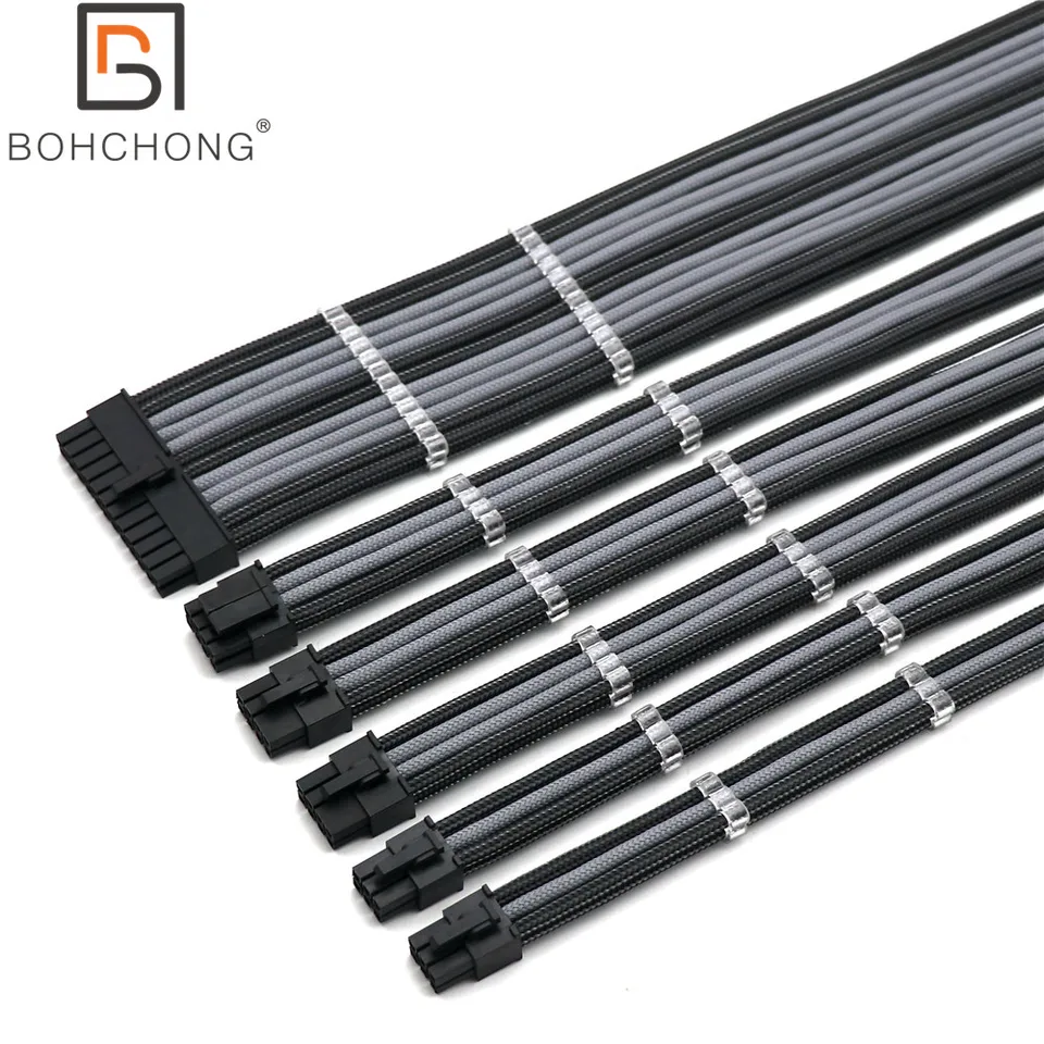 Sada základných predlžovacích káblov 4 mm 24pin ATX 1pcs CPU 8pin 4+4pin 2pcs GPU 8pin 2pcs GPU 6pin PCI-E napájací kábel napájacieho kábla