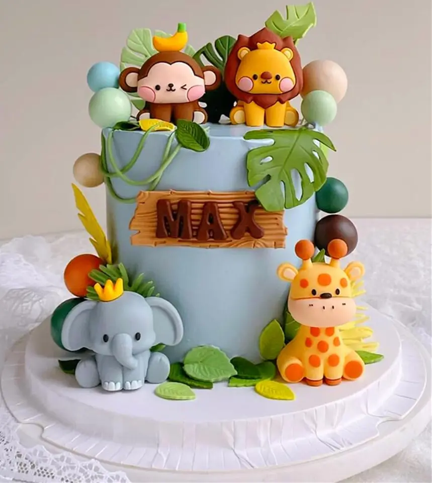 Safari Jungle Animals Cake Decoration Divoký koláč dekorácie DEVORÁCIA ŽIRA Slon lev opičí koláč Topper narodeninovú oslavu dekor