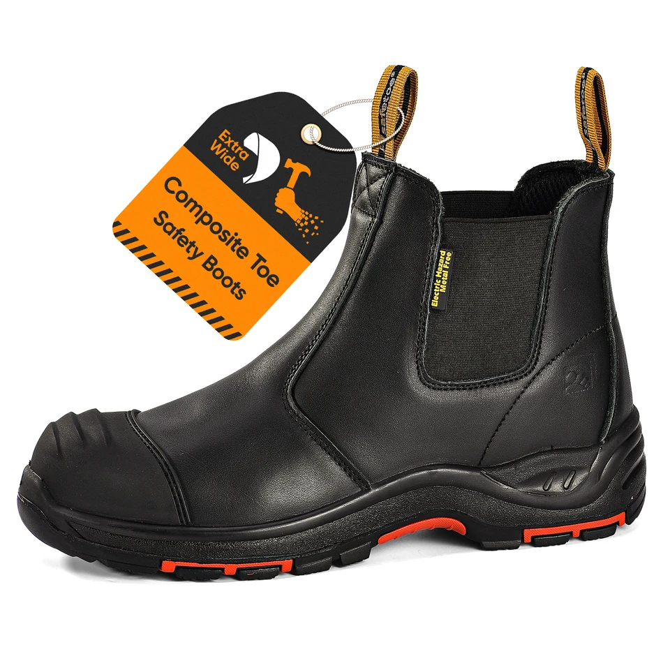 Safetoe Heavy Duty Men Bezpečnostné pracovné topánky, predajca čierneho miesta S3, čiapka na špičke, Lacelessslip na vodotesnej koži, gélová stielka