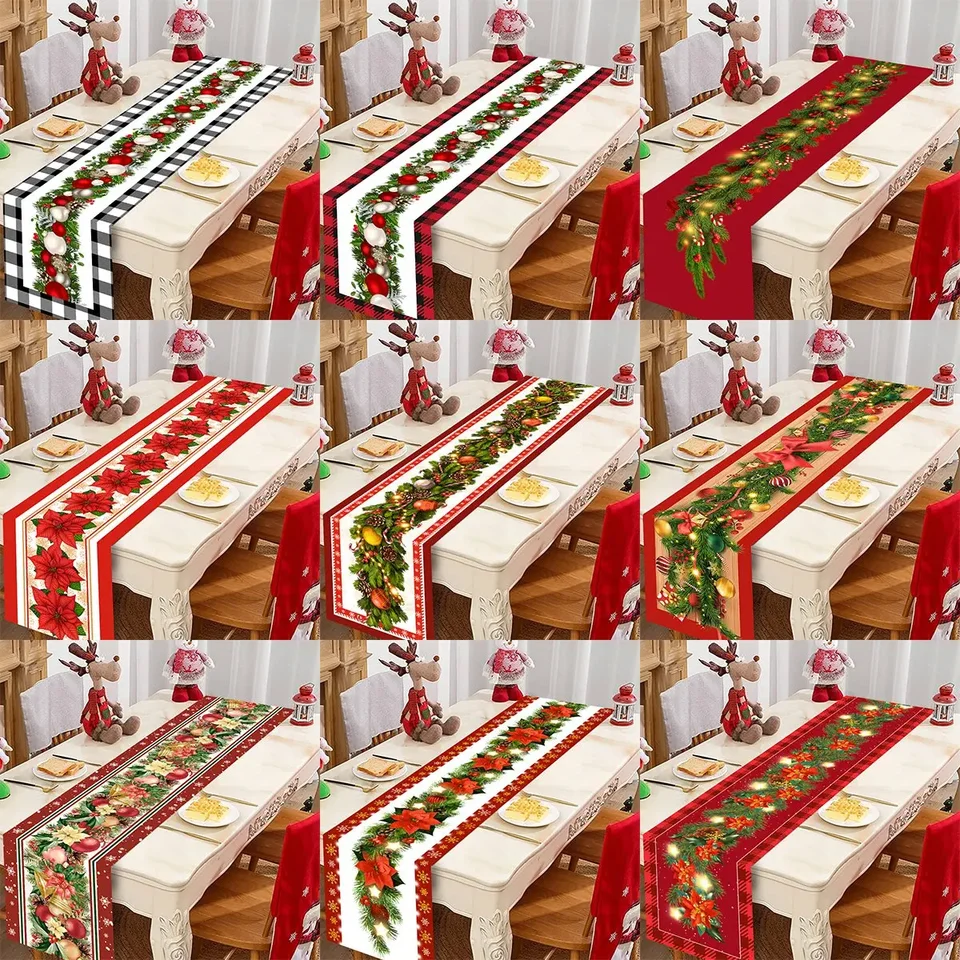 Safflower Pine Lesy Vianočný stolík Vianočné ozdoby Domov 2024 Darčeky Navidad Nový rok vianočné stolové vlajky obrus