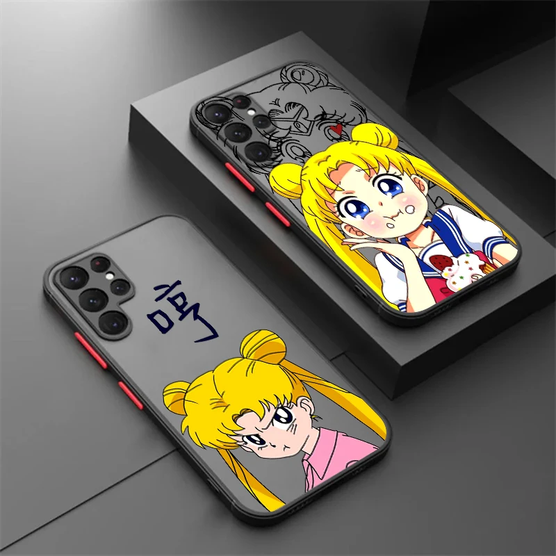 Sailor Moon Cartoon Populárny matný priesvitný priesvitný pre Samsung Note 20 A35 A03 A54 A31 A22 A34 A14 A24 A04 A55 5G chrbtom telefónu