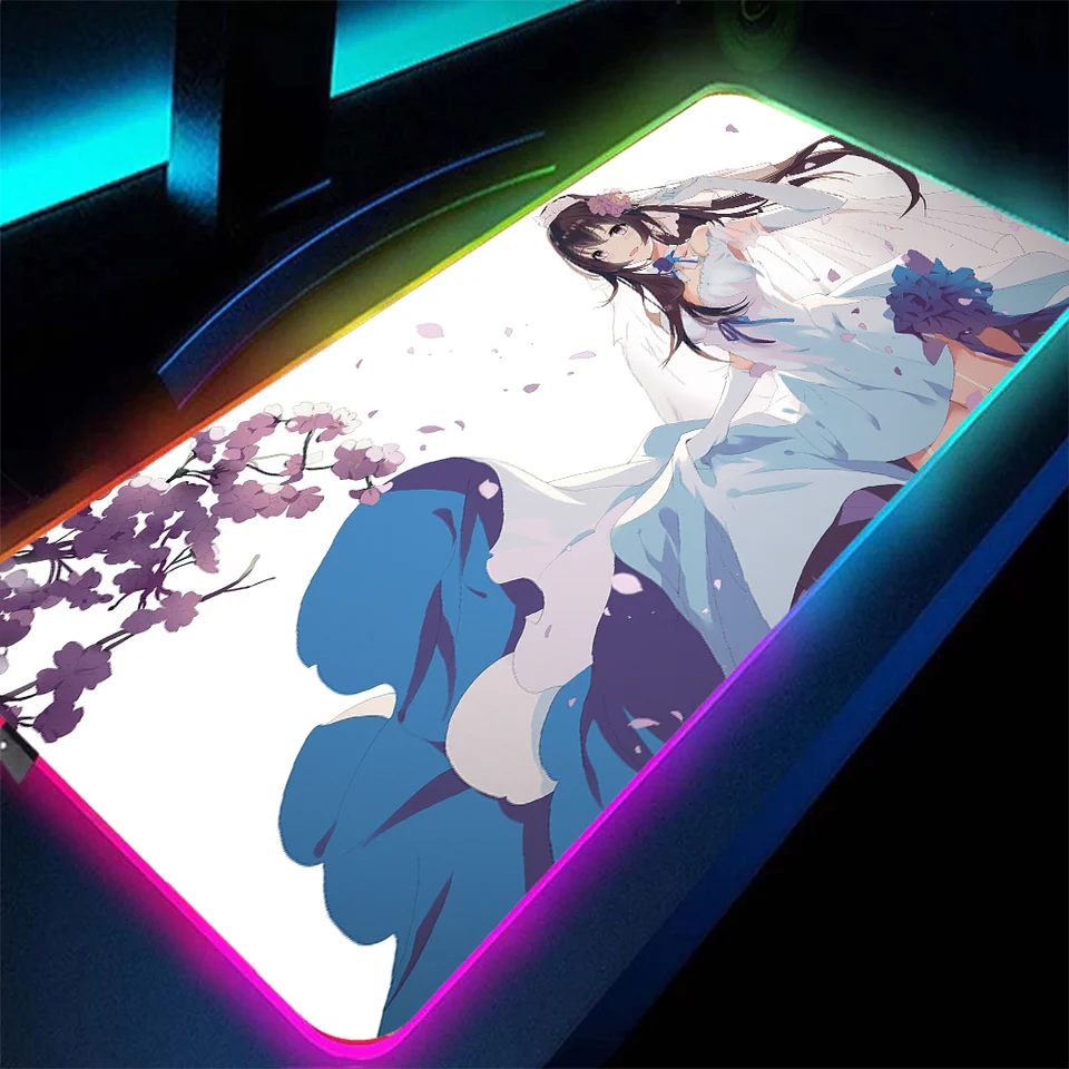 Sakura Hitomi Hana ženatý s myšou podložkou RGB laptop Veľká podložka Mouse LED LEG LED USB Mechanická klávesnica herné príslušenstvo stolové maradnice