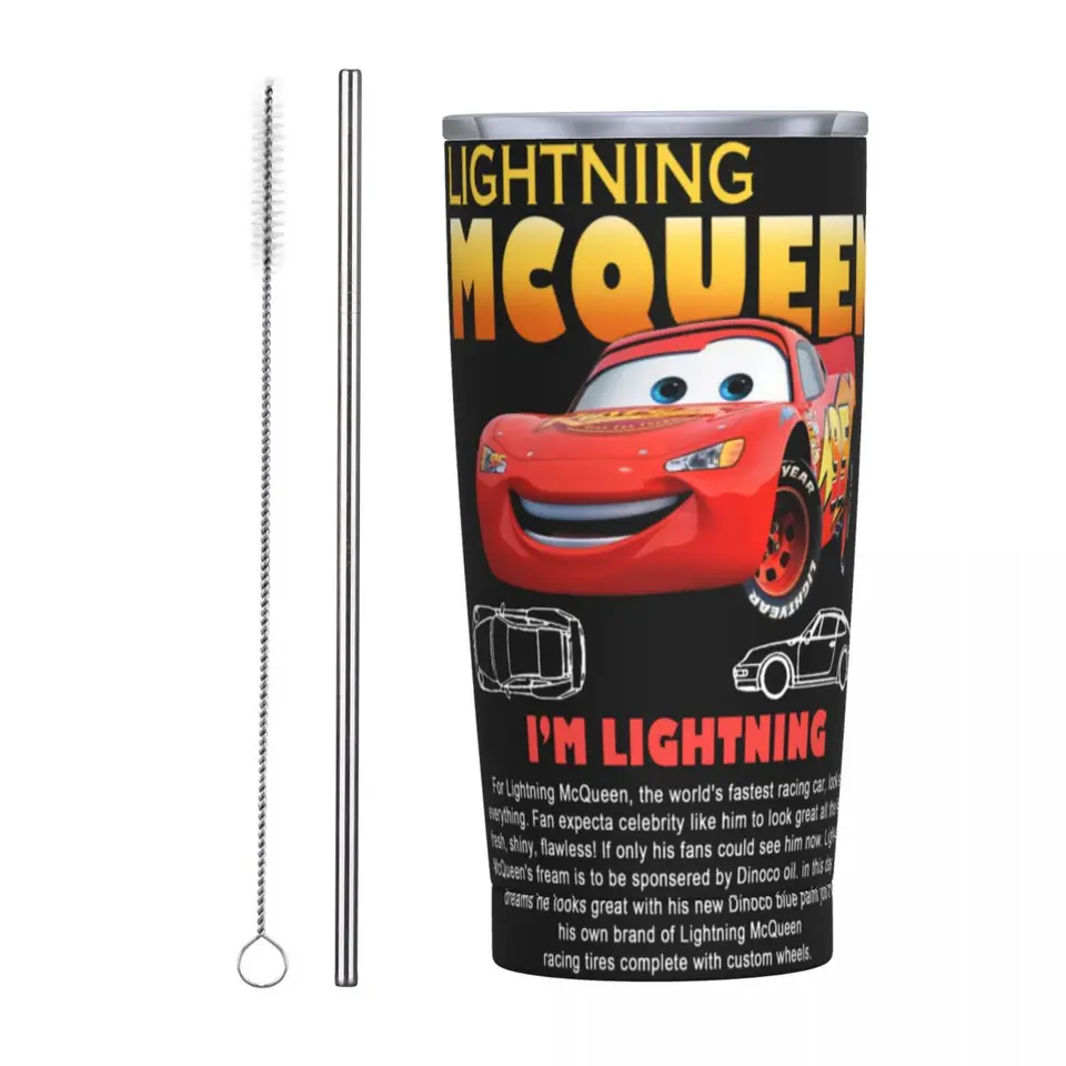 Sally Ich bleskami autá mcqueen izolovaný pohárik so slamami vákuový tepelný hrnček s dvoma stenami fľaše fľaše 20oz