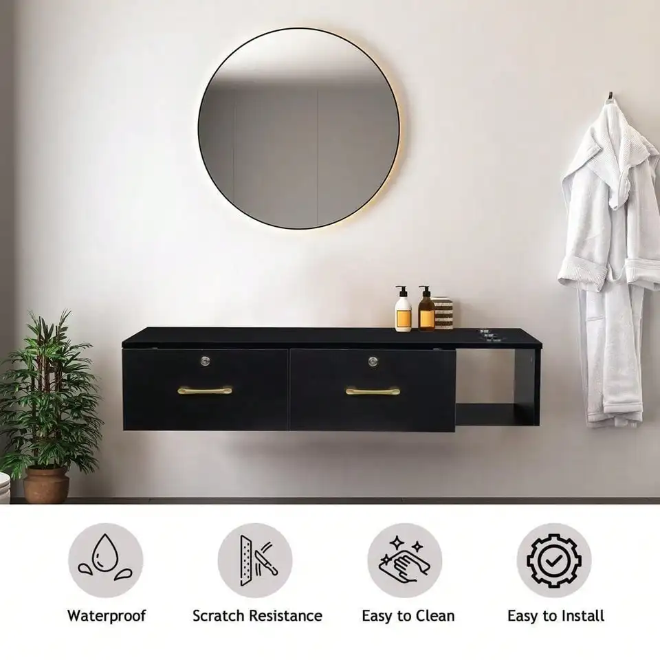 Salónová stanica namontovaná na stenu - so zásuvkami a otvormi, kúpeľné vybavenie - Hairstylist Hairstyling, plávajúce toaletný stolík