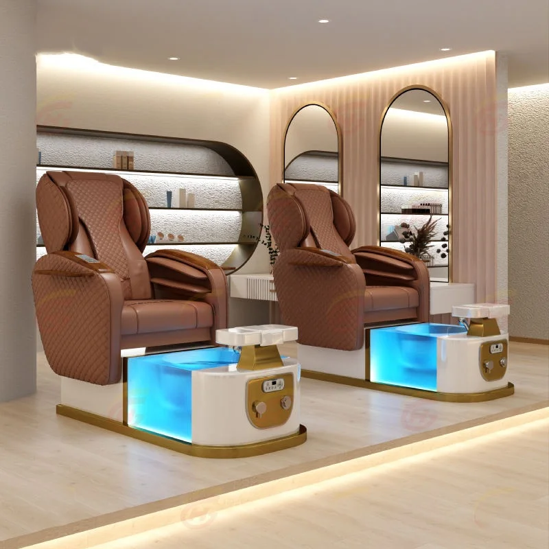 Salónový nábytok elektrický luxusný multifunkčný kreslo hnedej pedikúry s masážnym výťahom MANICURE Kau Kau kozmetického salónu Špeciál