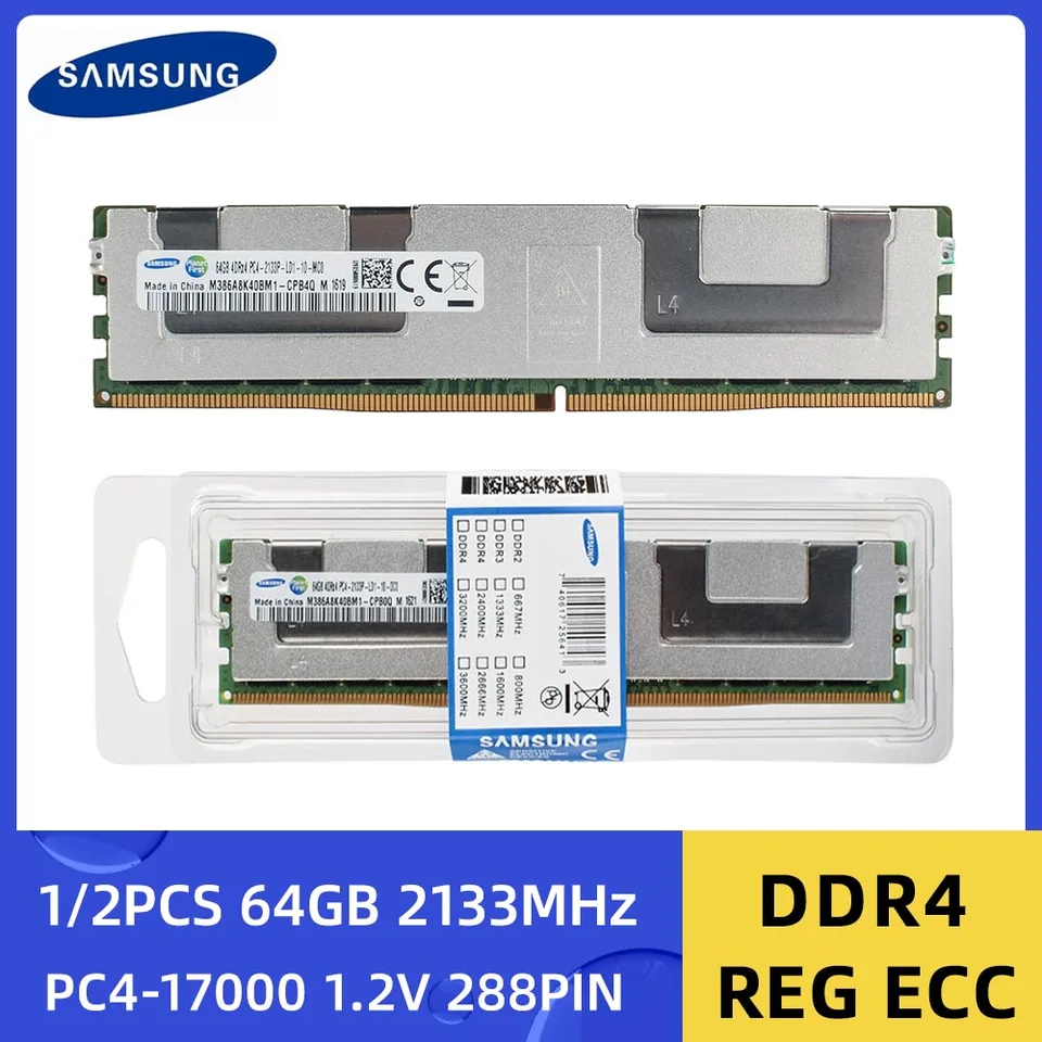 Samsung Memoria RAM DDR4 64GB 2133MHz 2400MHz Reg ECC Server Memory Support X99