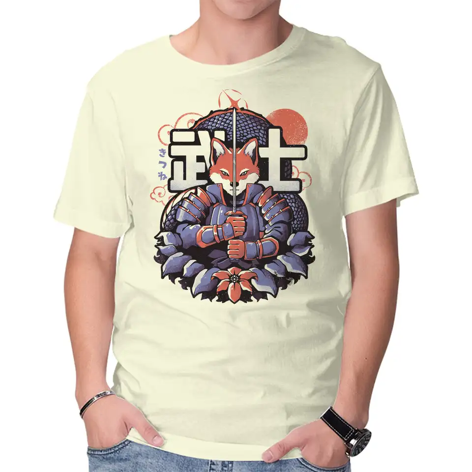 Samurai líška Anime Grafické tričká pre mužov oblečenie Ženy Krátke rukávy odpaliská nové prílety unisex leto