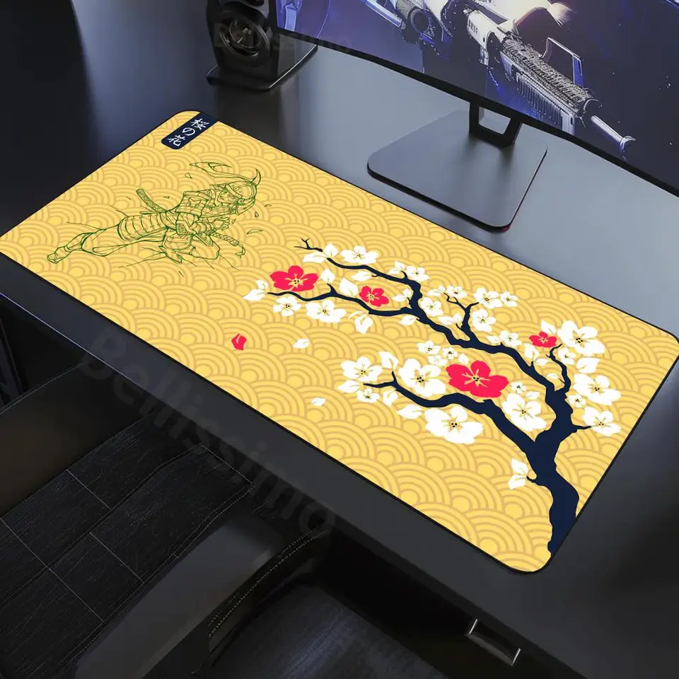 Samurai pod čerešňovým kvetom vaalet na kľúči Moubboard Mouse Gum Guma XXL Desktop Game Mouse Pad Pad 1200x600 Kurosun Samurai