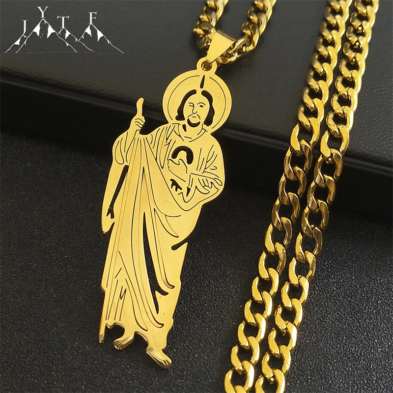 San Judas Tadeo náhrdelník dutý náboženstvo prívesok z nehrdzavejúcej ocele Saint Jude Thaddeus Náhrdelníky šperky Darček zZZ697