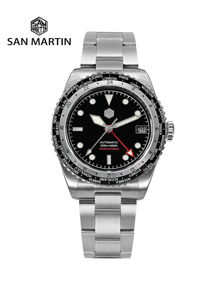 San Martin 2023 Noví muži hodinky Luxusné športové potápačské hodinky Japan NH34 GMT Business Automatické mechanické zafírové vodotesné 200 m