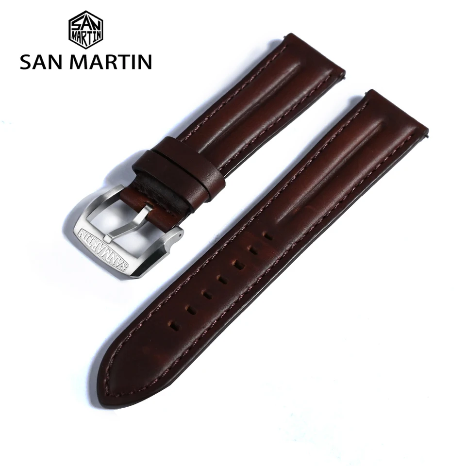 San Martin Horween Cowhide hodinky kožené hodinky pre mužov zápästie 20 mm 22 mm retro rýchle uvoľnenie PIN pracka Zermatt