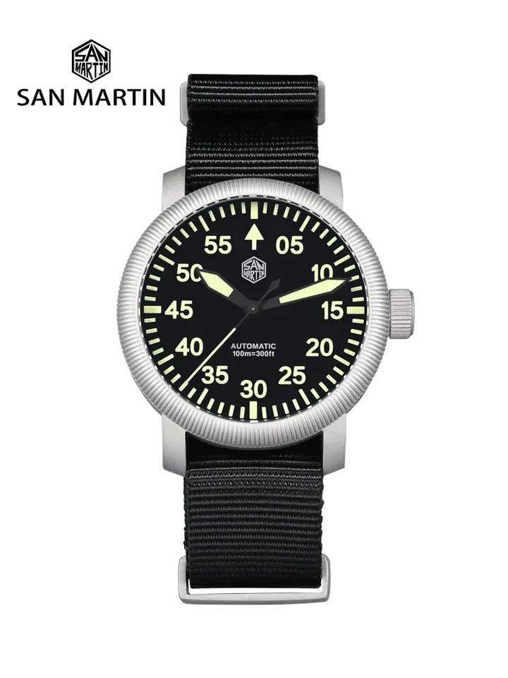 San Martin Nový 40 mm retro pilot YN55 Automatický mechanický módny jednoduchý štýl Muži náramky 100 m vodotesné C3 Luminát SN0143