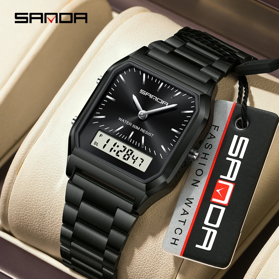 SANDA 747 Pánske Quartz Digital Watch Vodotesné náhodné módne hodinky odolné voči opore