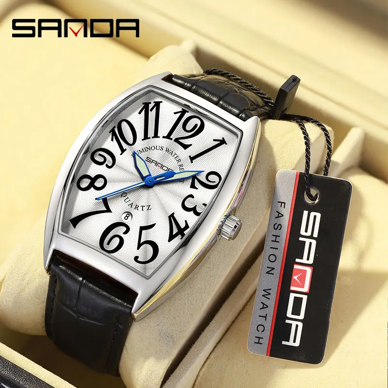 Sanda Classical Luxury Quartz Hodinky veľké vytáčanie módne hodinky Business Simple Dial 30 m nepremokavý originálny kožený remienok Reloj