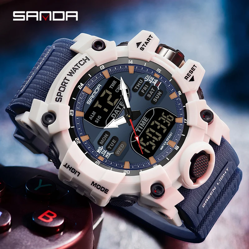 SANDA LUXURY G STYLE Šport vedený digitálnymi hodinkami Men Outdoor Watch Vonky vodotesné muži Quartz náramky rellogios maskulino