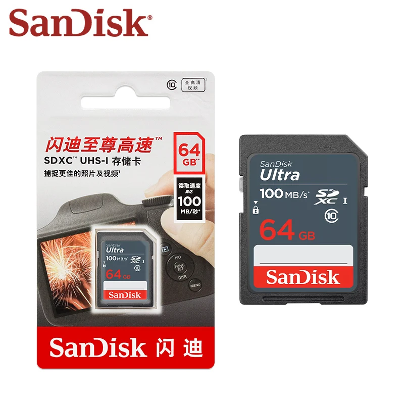 Sandisk Ultra SD Card C10 SDXC / SDHC Karta 16 GB 32 GB 64 GB 128 GB 256 GB Vysokorýchlostná 100 MB / s Flash pamäťová karta pre digitálny fotoaparát pre digitálny fotoaparát