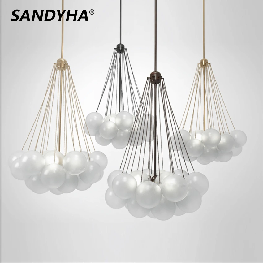 Sandyha Nordic Glass Gall LED prívesok osvetlenie Zlatá čierna obývacia izba Luster domáca dekorácia interiérový lesk E27