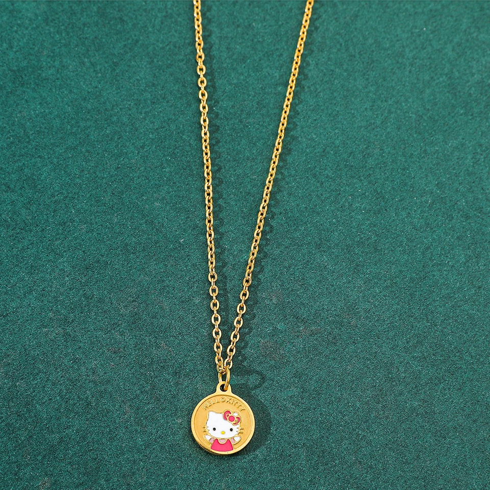 Sanrio Anime Cute Hello Kitty Náhrdelník Zlatý okrúhly kruhový náhrdelník Karika