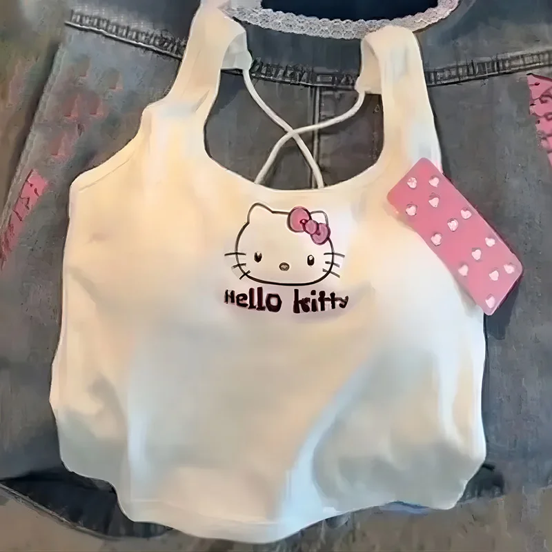 Sanrio Anime Hello Kitty Vest Y2K Top Originálna všestranná bavlna Pohodlná jemná tenká fit krátky horný odev roztomilé dievča darček