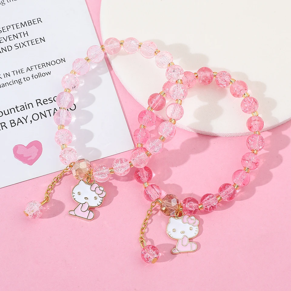Sanrio Anime Hellokitty náramok roztomilý kreslený figúrka KT mačka ručne vyrobená živici prívesok Prívesok mačiatko mačiatko s príveskom korálky náramok