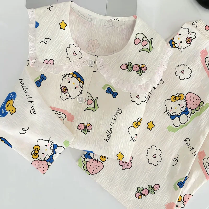 Sanrio Autumn Hello Kitty Cute Sweet Sweet s dlhým rukávom pyžamy ženské kreslené cloudové bavlnené obojky