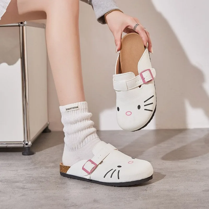 Sanrio Birkenstock Dámske topánky roztomilé Hello Kitty super jemné husté podrážky sklz-on okrúhle prsty polovičné papuče dámske topánky