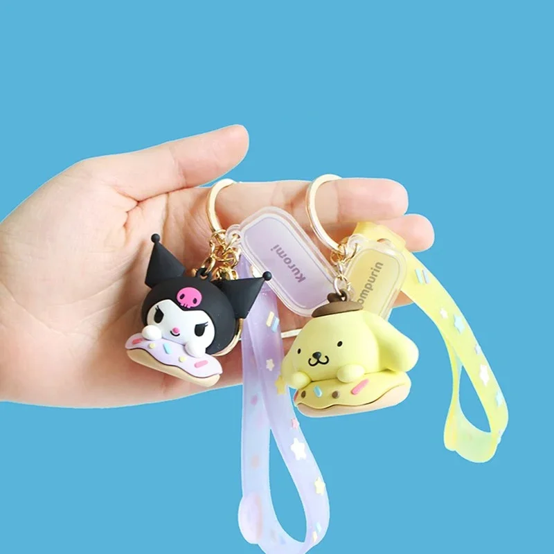 Sanrio Cartoon Animal Kuromi Hello Kitty Cinnamoroll Pompompurín melódia prívesok Keychain Key Key Ring Action Figures Model hračky darček