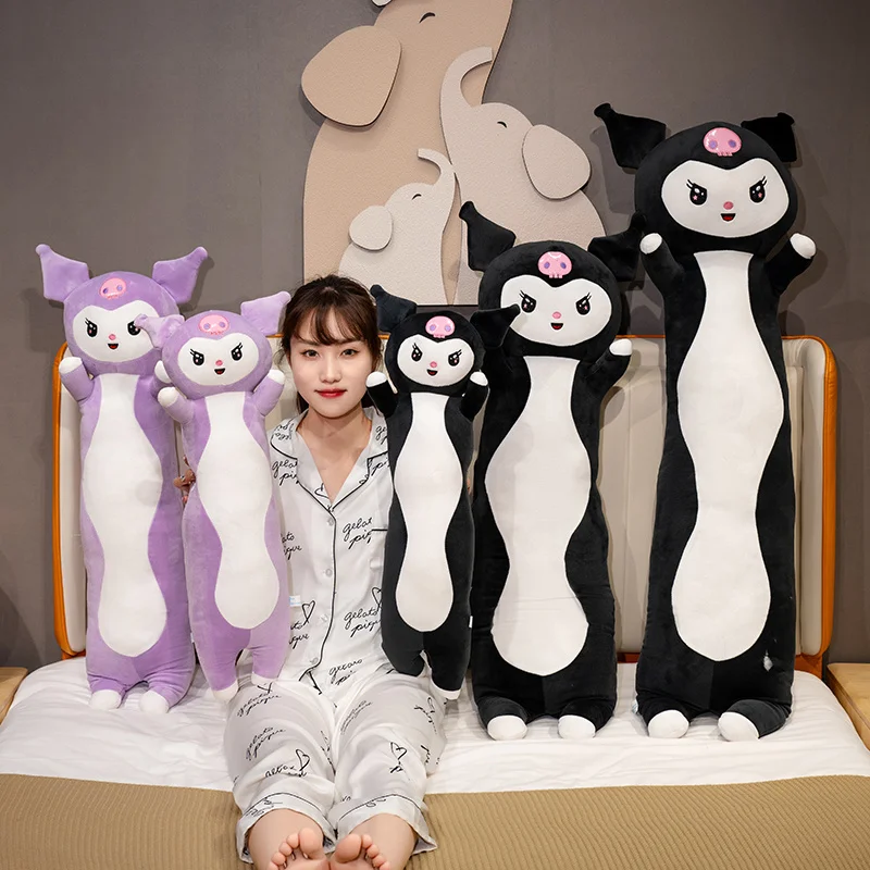 Sanrio Cartoon Anime Kuromi plyšový dlhý vankúš roztomilý mäkký plnený bábikový dekor čierny fialový spiaci vankúš darček pre dievča