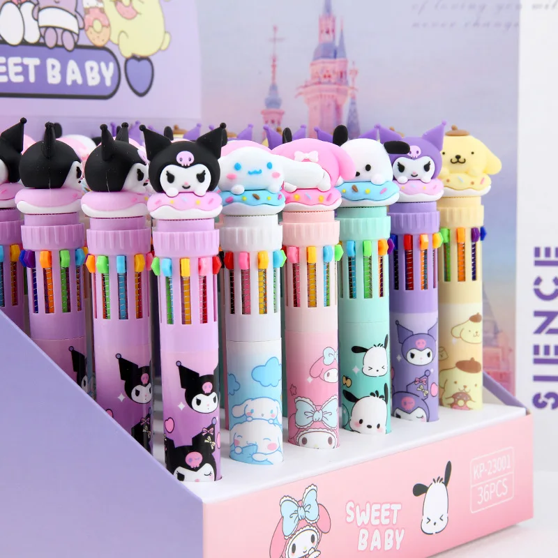 Sanrio Cartoon Ballpoint Pen 18/36ks Kuromi Hello Kitty Cinnamoroll 10 Farba 0.7
