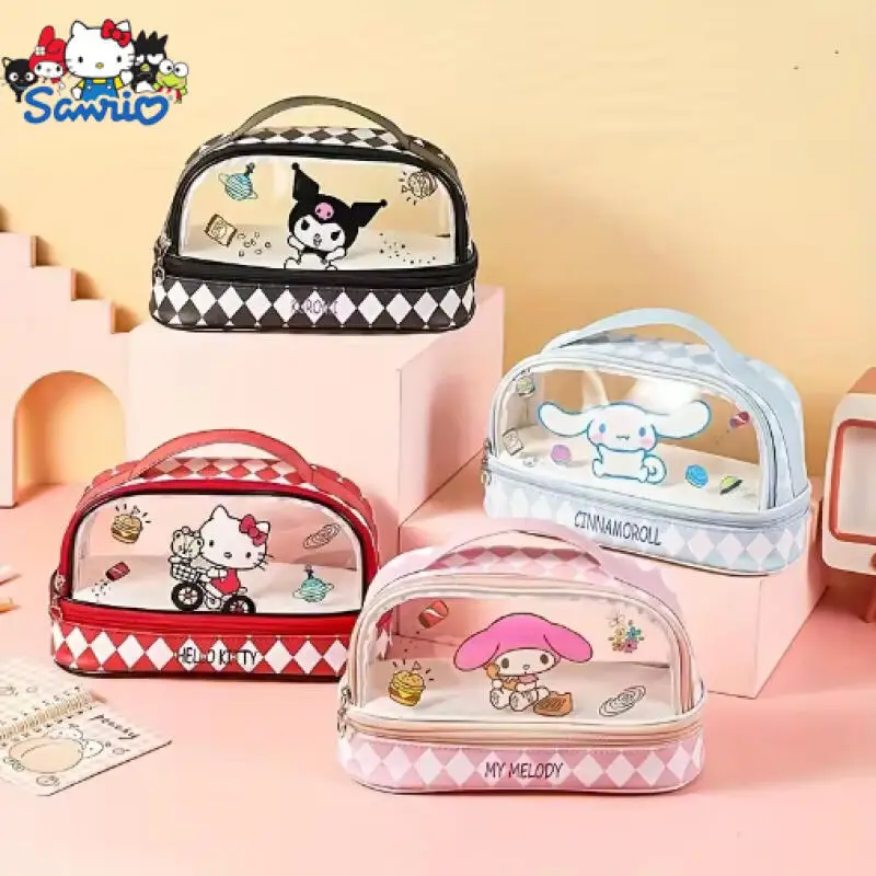 Sanrio Cartoon Hello Kitty Puzdro pre ceruzku roztomilý Kuromi veľká kapacita dvojvrstvová prenosná prenosná vrecká s prenosné perá