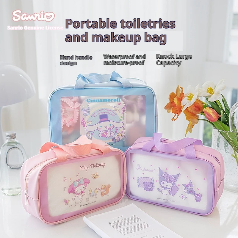 Sanrio Cosmetic Storage Bag Wash Bag Kuromi My Melody PVC Witerproof Bag Cute Perspektíva Veľká kapacita taška