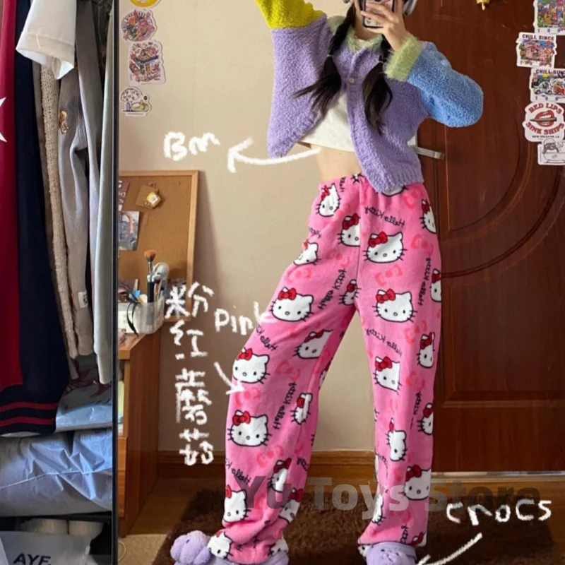 Sanrio Cotton Velvet Loose Pajamas Hello Kitty Spider-Man pyžamy dlhé nohavice Ženy Men karikatúry spiace neformálne oblečenie Halloween