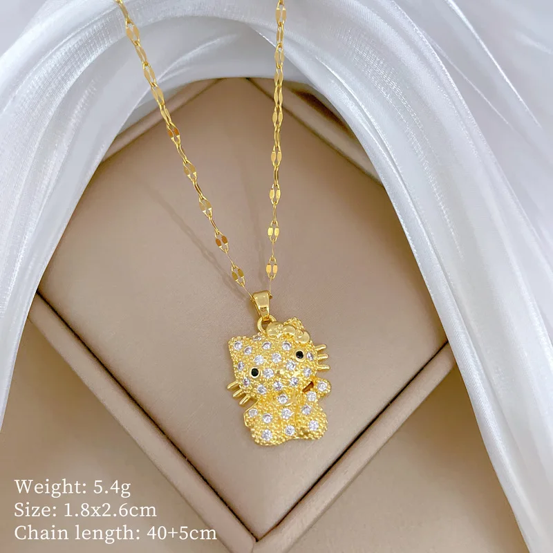 Sanrio Cute Gold Color zirkon Hello Kitty Pasent Náhrdelníky pre ženy dievčatá Kawaii Cat Collar šperky Darčeky