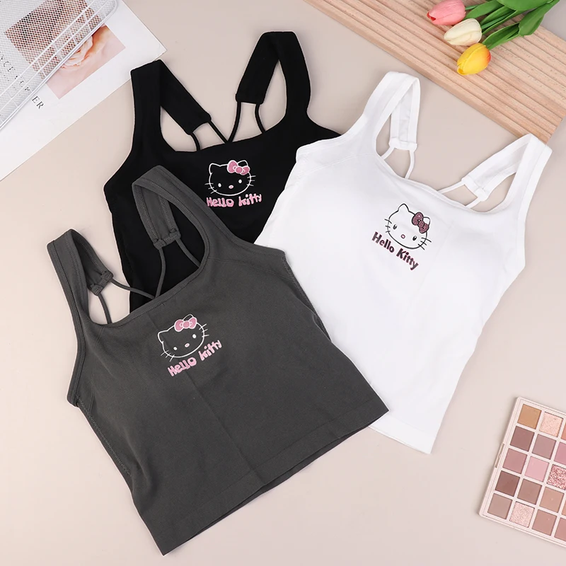 Sanrio Fashion Clothing Hello Kitty Top s hrudnou podložkou roztomilé dievča Summer Cool Cut Top White White Sexy Susender Girl Birthday Gift