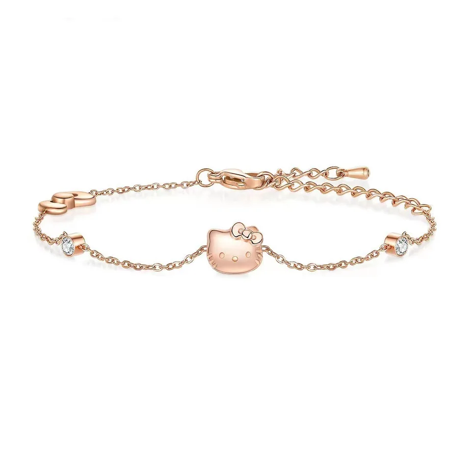 Sanrio Hello Kitty Anime Anime Hello Kitty Y2K Bow Gold -Glated Bracelet Girl Birthday Gift