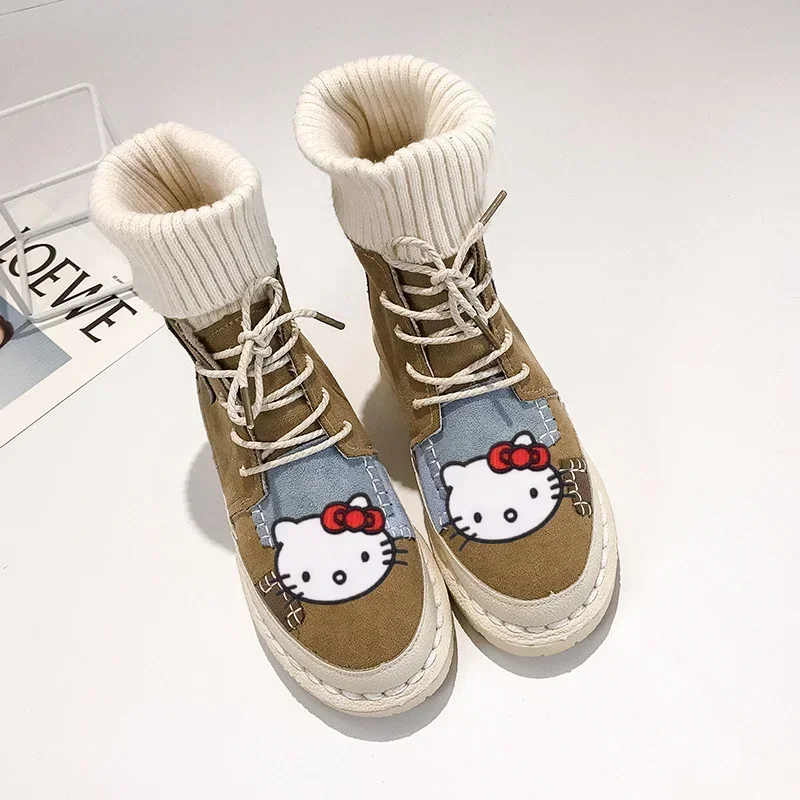 Sanrio Hello Kitty Autumn Winter High Top retro topánky módne ponožky topánky Dámske teplé dievča príležitostné topánky Cartoon Cotton topánky