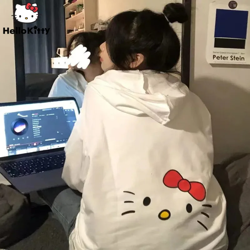 Sanrio Hello Kitty Clothes Y2K Kawaii Tops Kórejský štýl módna mikina Dámsky karikatúra Loose Pullovs Female Mikiny s kapucňou