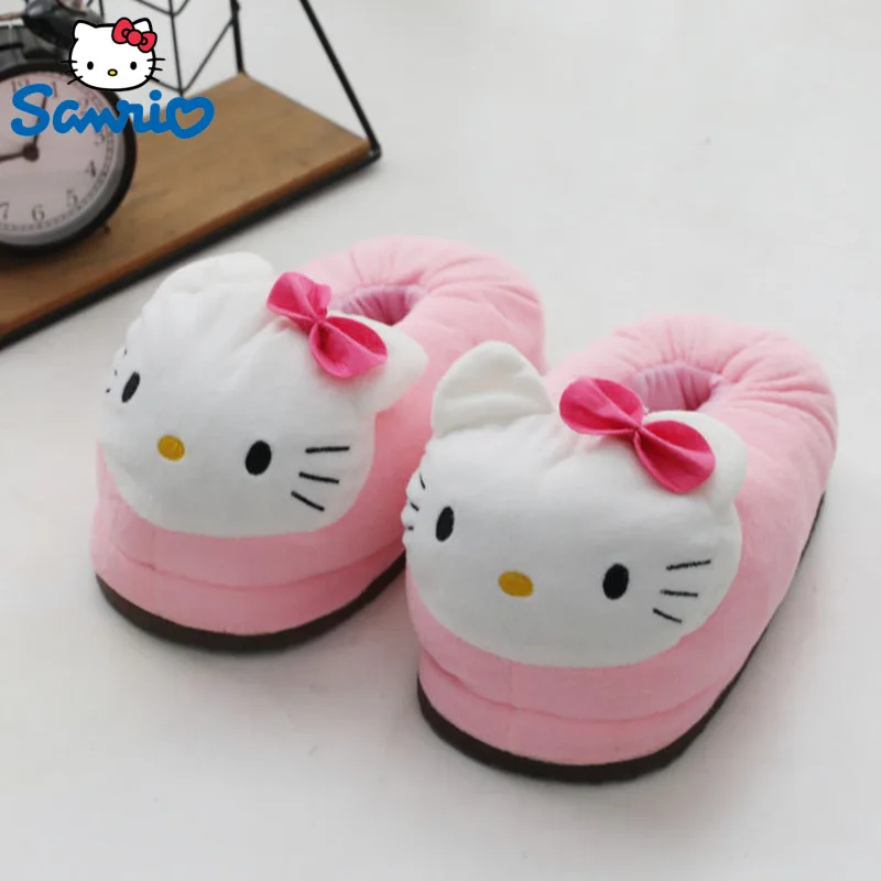Sanrio Hello Kitty Cuil Cartoon Cotton Plippers Dámske ploché podpätky veľké hlavy topánky Dospelé teplé topánky Študentské internáty kĺbky