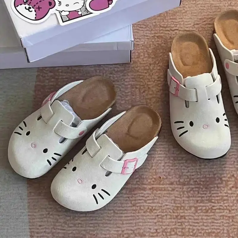 Sanrio Hello Kitty Cute Anime Plippers Summer Female Husté jediné ploché topánky Sladké karikatúry vonkajšie protišmykové papuče dievčenský darček