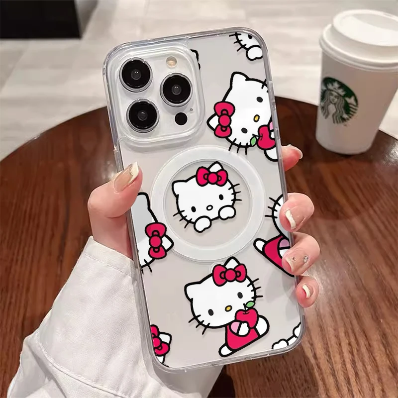 Sanrio Hello Kitty Cute Cartoon s Magsafe puzdro pre iPhone 16 15 14 13 12 Pro Max Magnetický kompatibilný kryt tvrdého škrupiny WK439