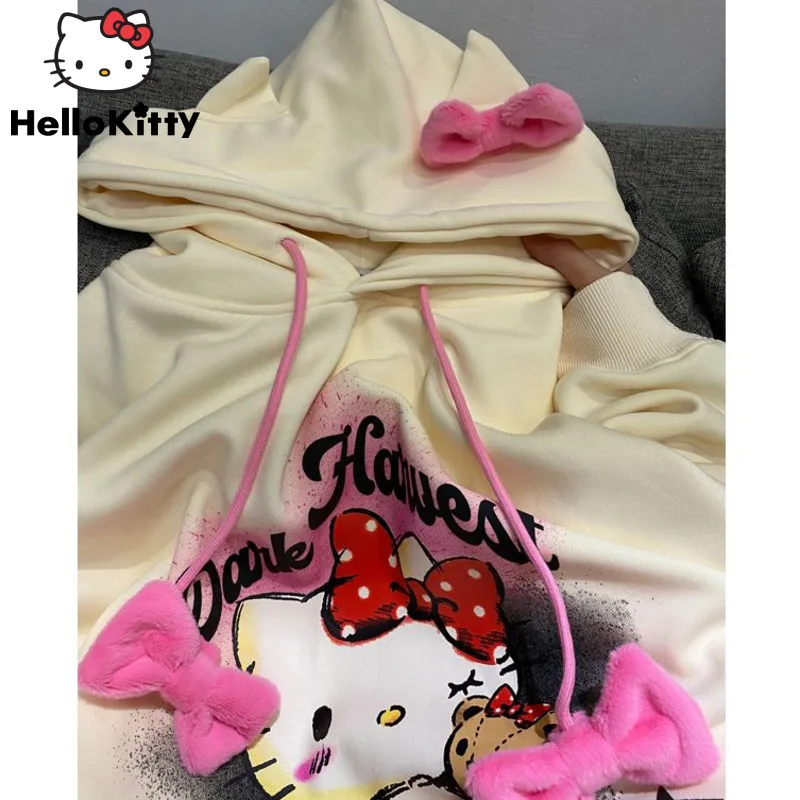 Sanrio Hello Kitty Cute Sweet Bow Topy Tops s kapucňou estetický trendový pullover y2k karikatúra harajuku mikina nová voľná mikina žien