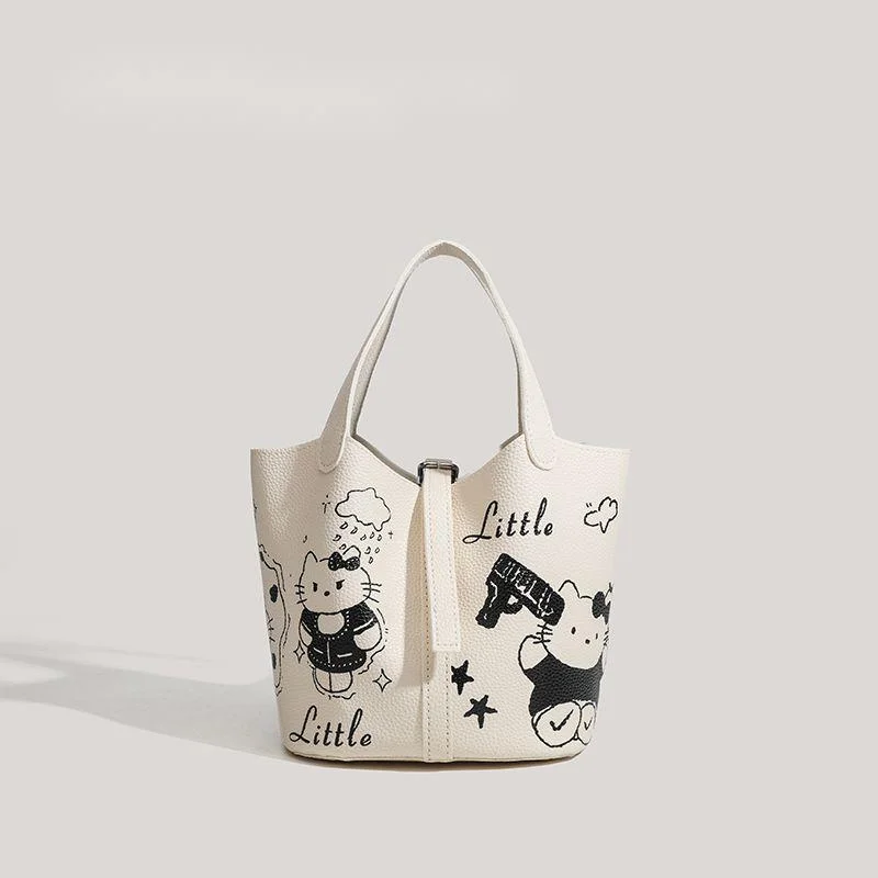 Sanrio Hello Kitty Dámske módne graffiti vedra kabelka všestranná neformálna ručná taška na rameno karikatúra výklenok trend Trend tote taška