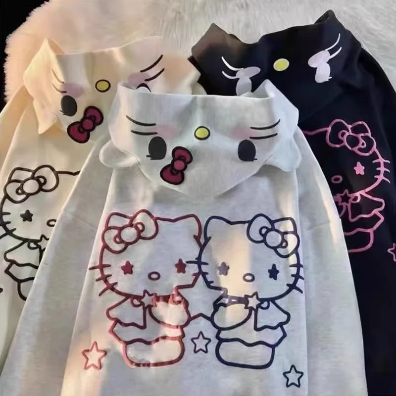 Sanrio Hello Kitty kawaii bundy jeseň zimné čalúnené zahustené kapucňa roztomilé sveter