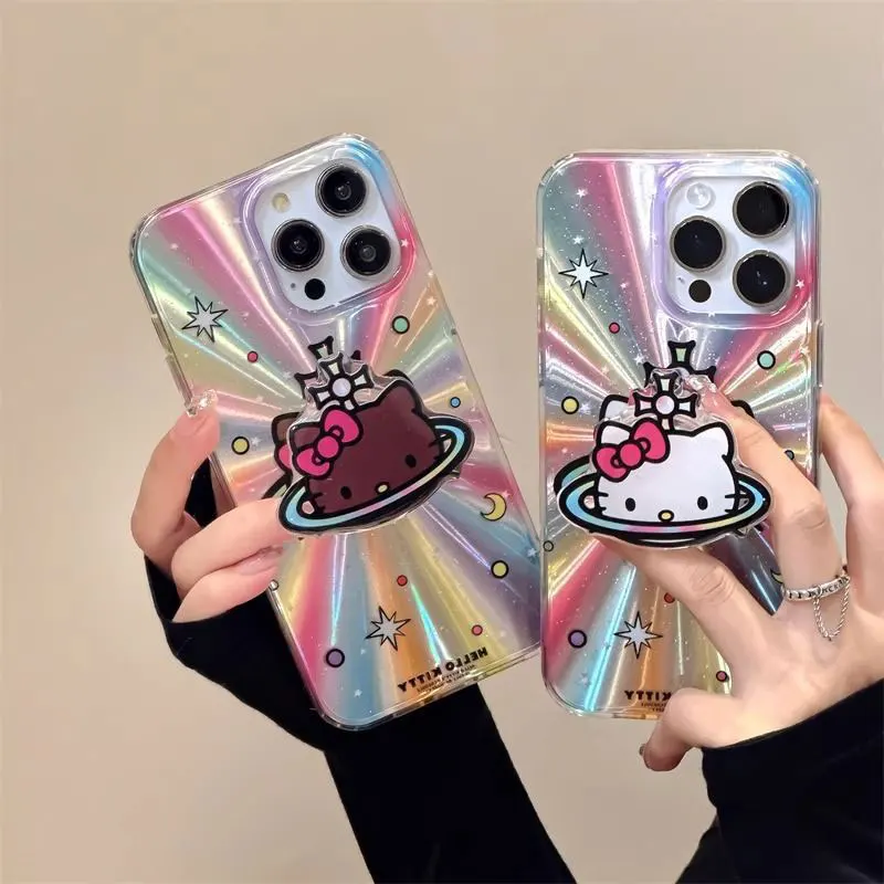 Sanrio Hello Kitty KT Stand Pase puzdro pre iPhone16 15 14 13 12 11 Pro Max xr xs Max 7 8Plus Mini Y2K Rainbow Aurora Laser Cover