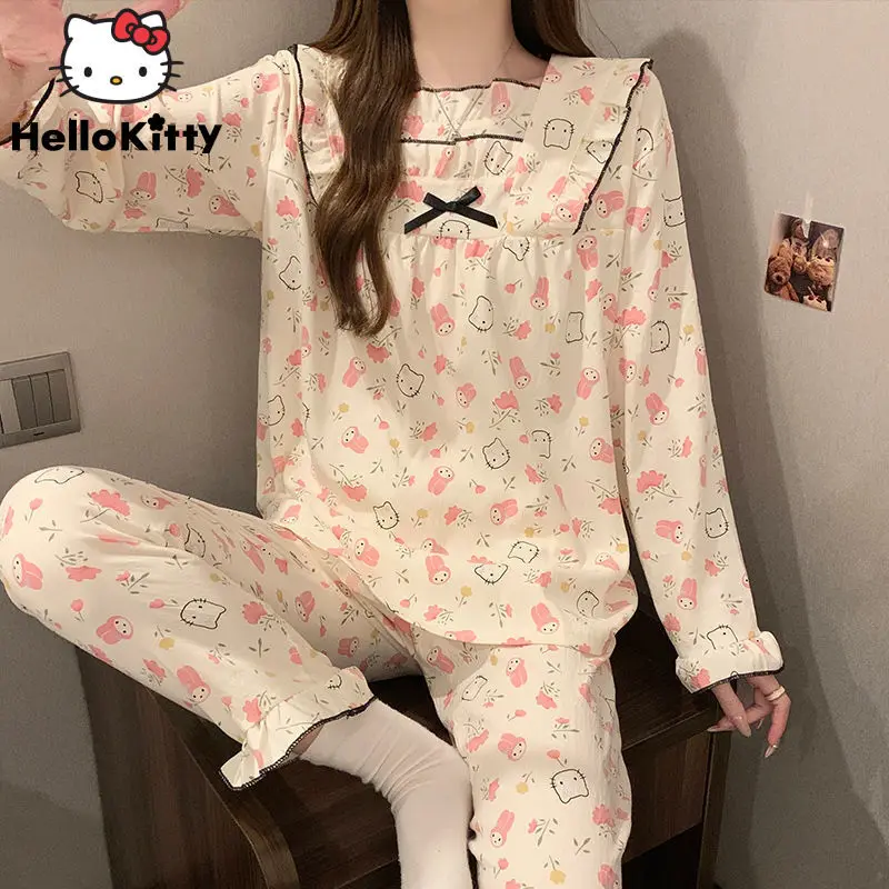 Sanrio Hello Kitty My Melody Cute Pyžamas Niche Design Design Sween Sleepwear Sladké mäkké y2k dievča Harajuku Domov Set