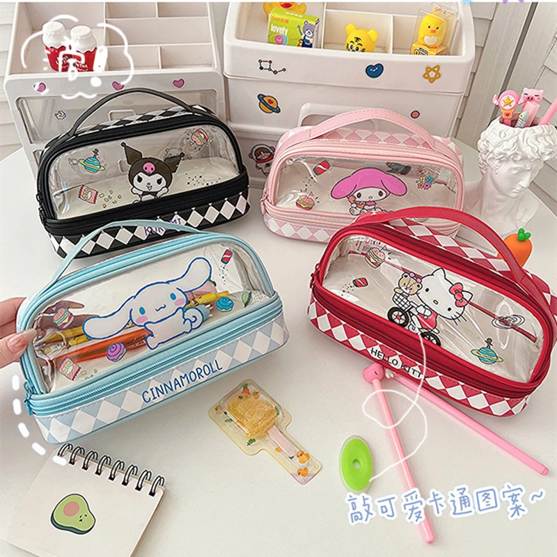 Sanrio Hello Kitty Peruzka vrecká Kuromi My Melody Cinnamoroll Veľká kapacita prenosná kancelárska krabica karikatúra Storage Puzdro