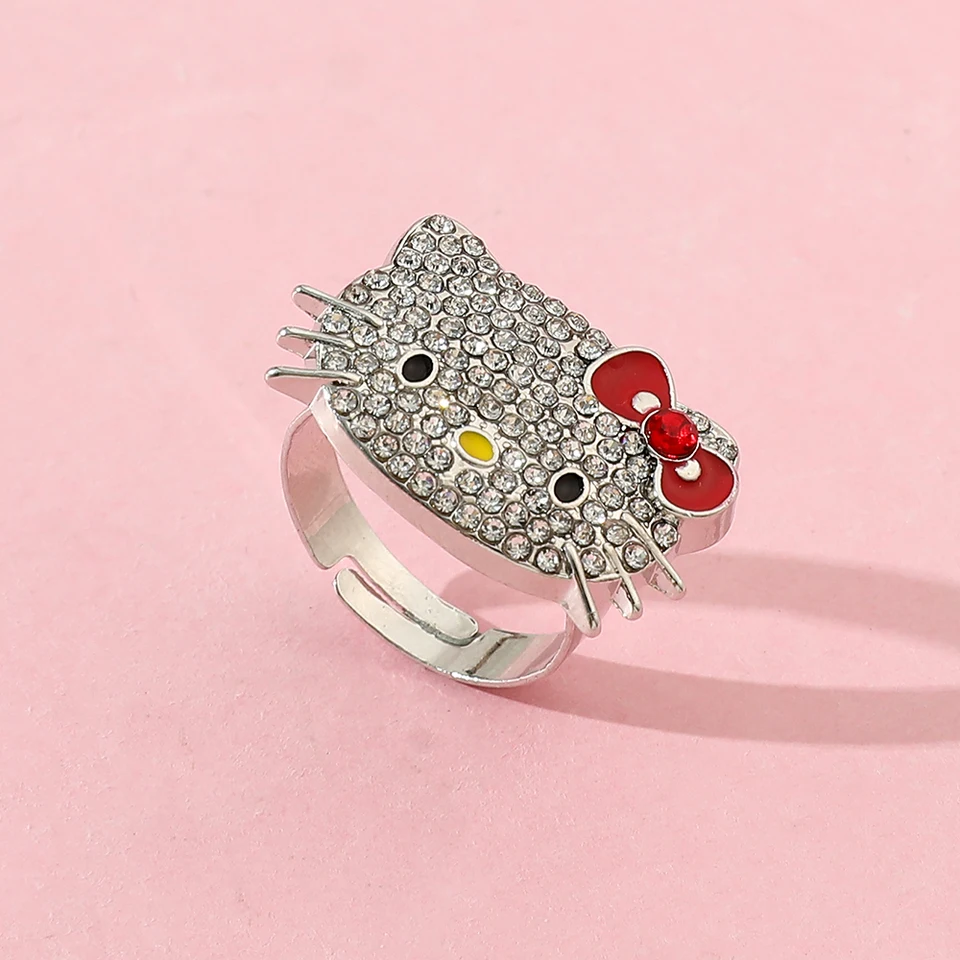Sanrio Hello Kitty Rinestone Ring Y2K Millennium Girl Nastaviteľné estetické krúžky 2 kusy dámske módne doplnky darček