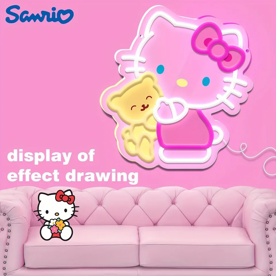 Sanrio Hello Kitty s plyšovým medveďom neónové znamenie viacfarebné USB poháňané okolité osvetlenie Ozdobné neónové svetlá darčeky pre deti dievča