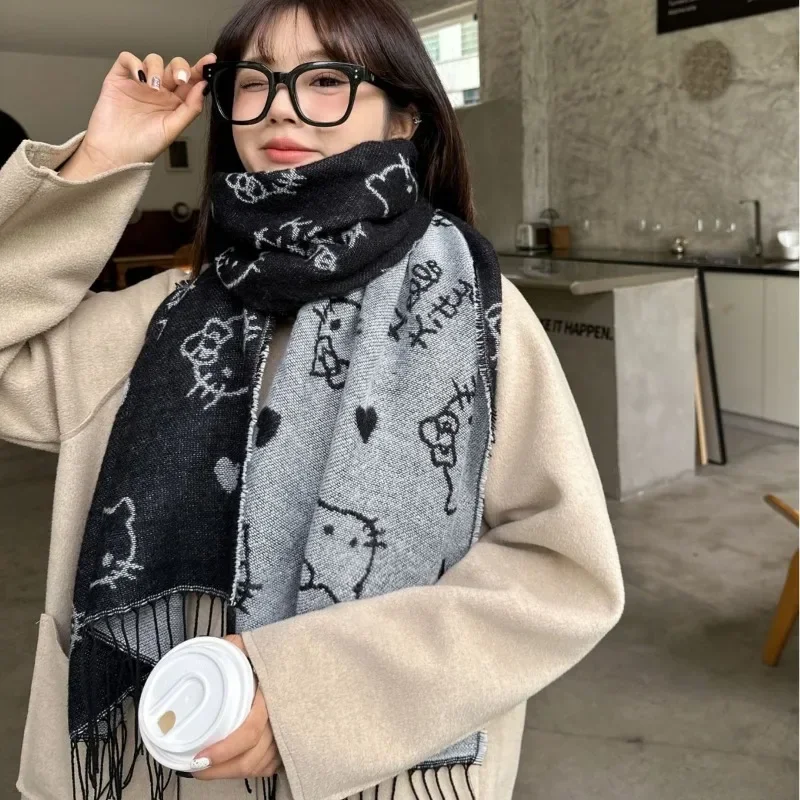 Sanrio Hello Kitty Scarf Kawaii Japonský štýl šál lolita uniforma dekorácia Zimná udržujte v teple anime karikatúra šatky darček